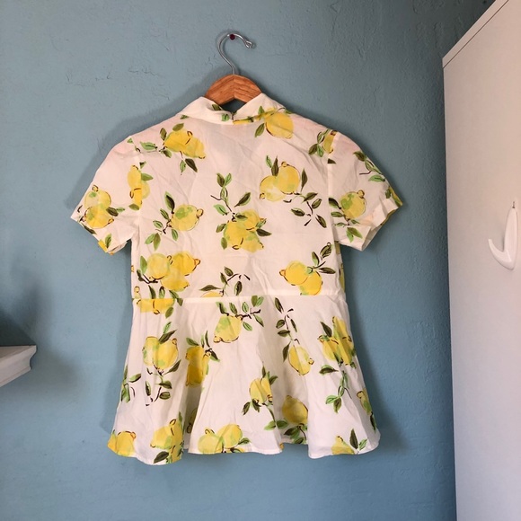 kate spade lemon peplum button up short sleeve top - Picture 4 of 5
